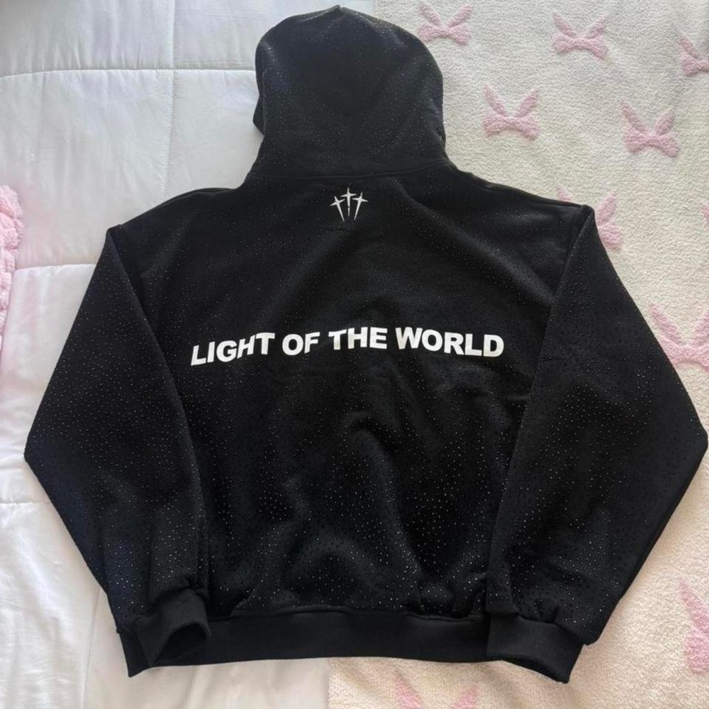 Black Bedazzled "Jesus Is The Light Of The World" Hoodie - Picture 7 of 8